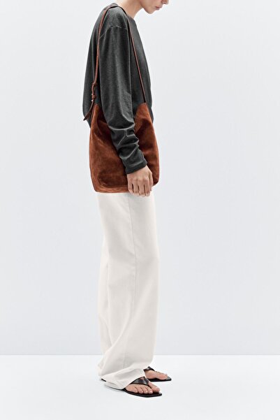 Massimo Dutti Kalın süet deri bucket çanta