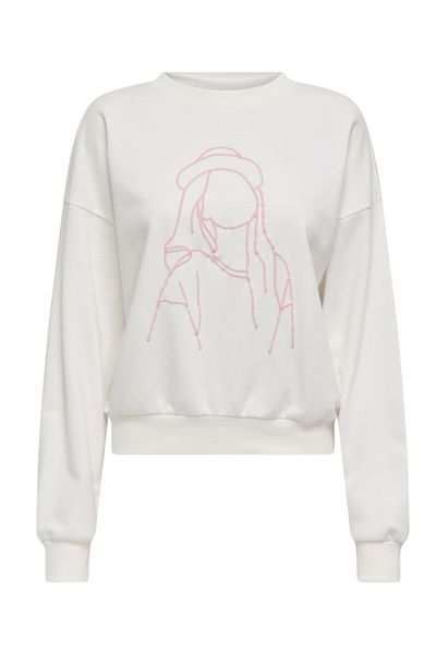 ONLY Onlodessa L/S O-Neck Box Ub Swt Women's White Printed Sweat