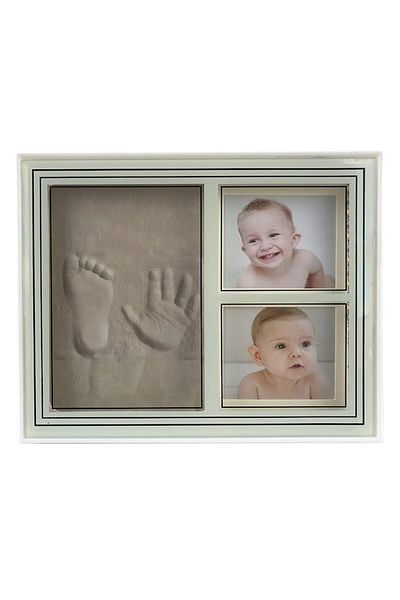 OEM Ramă foto dublă cu LED-uri și secțiune pentru matriță pentru piciorușe și amprente de mână, albă, M1, 25x20 cm