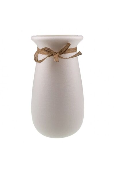 OEM Plastic Vase with Ribbon 13x25 cm Beige