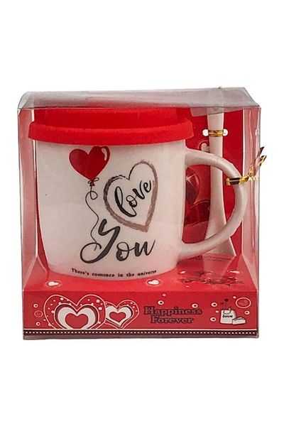 OEM Ceramic Mug with Spoon and Silicone Lid, with Hearts - 13x13 cm