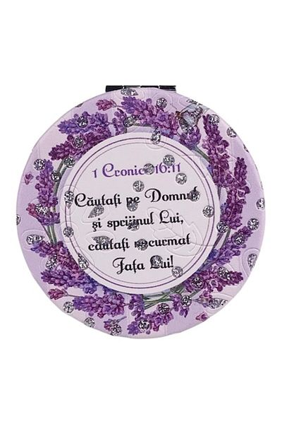 OEM Oglinda de poseta, acoperita cu material textil, cu text biblic, 7x7 cm, multicolor, M2