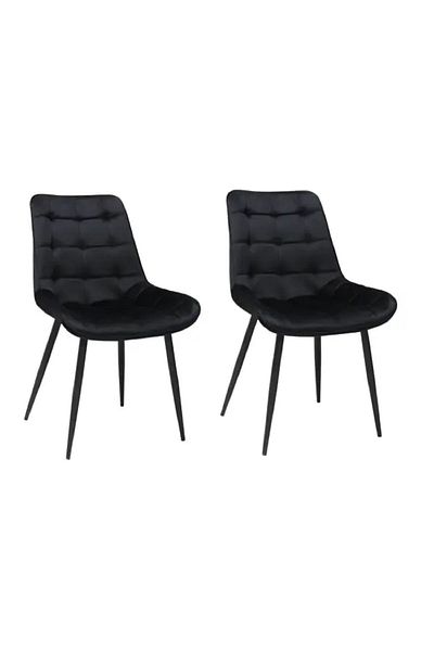 Casafun Set of 2 Comfort Style chairs, wooden frame, velvet fabric, black metal legs, living room, HoReCa, cafe