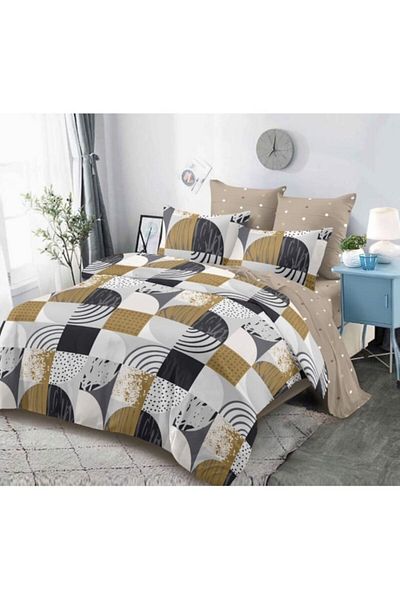 OEM Bed Linen Set, Elastic Sheet, Finet, 6 Pieces, 2 Persons, Geometric Print, 180x200cm, Multicolor