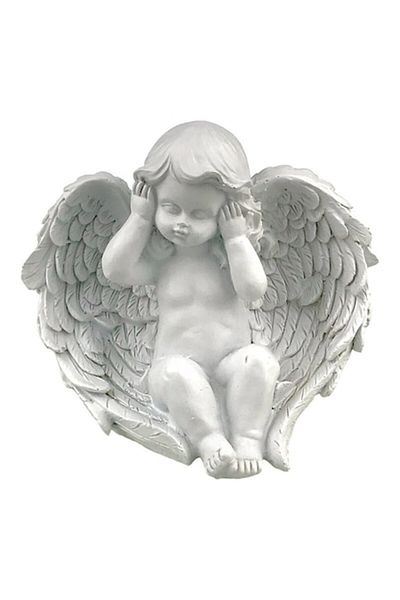 OEM Decoratiune ingeras nu aud, 15x14 cm, rasina, alb