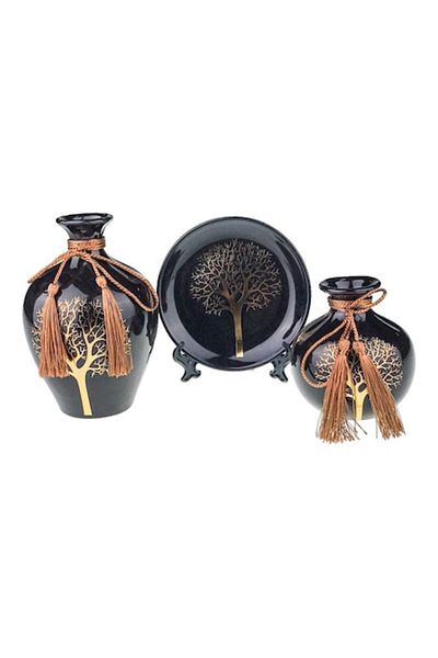 OEM Ceramic Set with Two Vases and Decorative Plate, Tree Design 26x17 cm