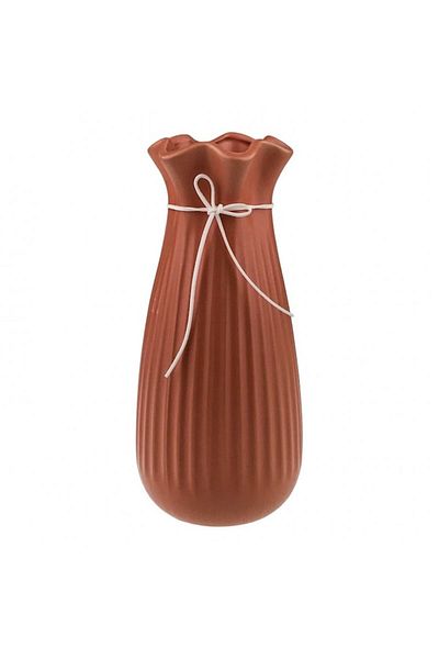 OEM Ceramic Vase with Striations, 11x25 cm, Brick Color