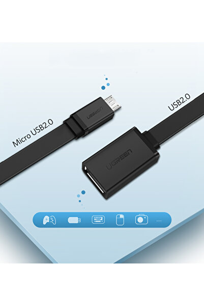 Ugreen Przejściówka adapter micro USB (męski) - USB-A (żeński) OTG płaski 0.15m - czarny