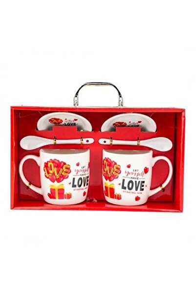 OEM Set de 2 căni ceramice cu capace și lingurițe, modele de baloane în formă...