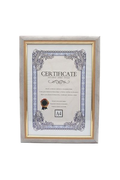 OEM A4 photo frame, dotted wood imitation, with gold stripe, 24x32cm