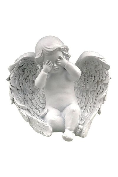 OEM Decoratiune ingeras cu mainile la ochi, 15x14 cm, rasina, alb