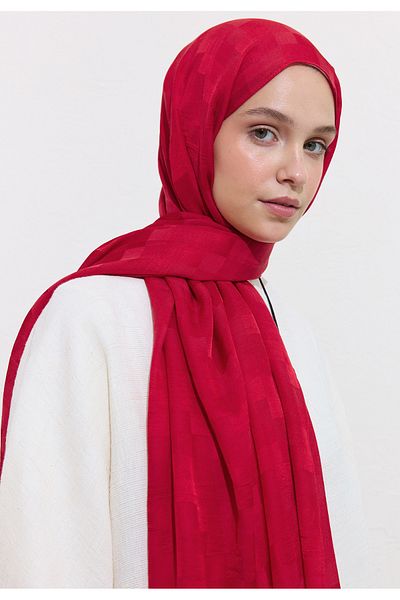 Freshscarfs شال نوري حريري جاكار أحمر