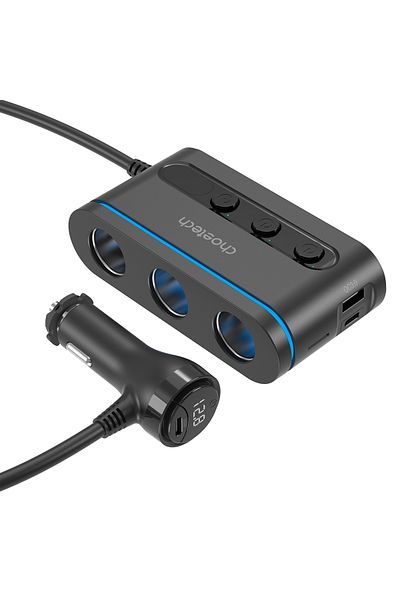CHOETECH Încărcător auto + 3x prize brichetă 2x USB-C PD 1x USB-A QC - negru