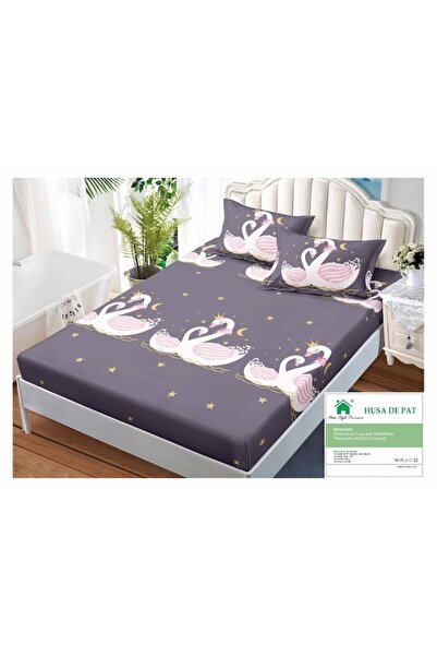 OEM Bed Sheet and Pillowcases Set, Finet, 3 Pieces, 1 Person, 140x200 cm, Swan Print, Multicolor