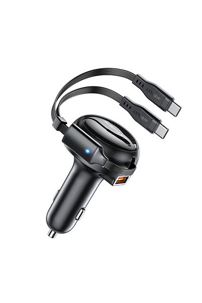 Acefast Încărcător auto B13 53W USB-A + 2 cabluri retractabile USB-C - Negru