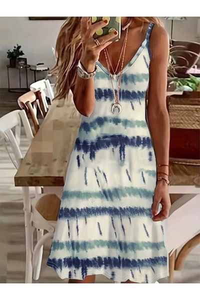 BÜŞRA TEZEL MODA Women's ip strap v neck mixed color single jersey dress