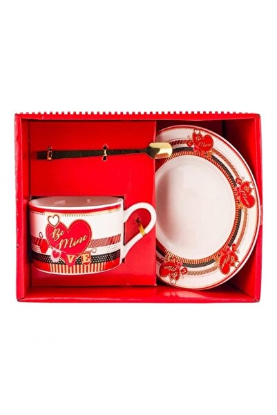 OEM Ceramic Cup with Saucer and Metal Spoon, Heart Decor