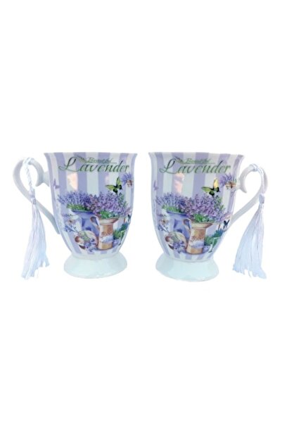 OEM Set din ceramica format din 2 cani cu snur si desene cu lavanda