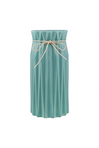 OEM Ceramic Vase with Stripes and Ribbon, 12x24 cm, Green