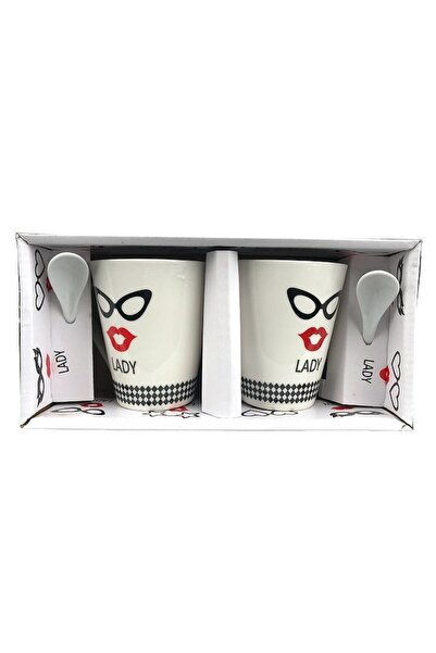 OEM Set of two cups with spoons with text 'Lady', ceramic, 23x11 cm