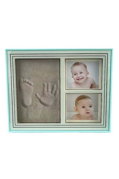 OEM Ramă foto dublă cu LED și amprentă de mână de bebeluș/secțiune, turcoaz, M1, 25x20 cm