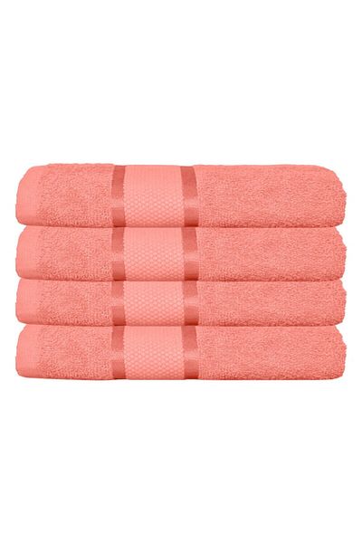 OEM Set 4 bath towels, Cotton, Solid color, 400g/m², 70x140cm, Coral