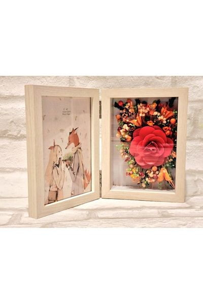 OEM Photo Frame Book Style, Hand Made, Dried and Stabilized Flowers, 2 Photos 10x15cm, Multicolo
