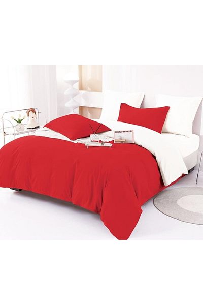 OEM Lenjerie de pat, Bicolor, Finet, 6 piese, 230x250cm, Rosu-Alb