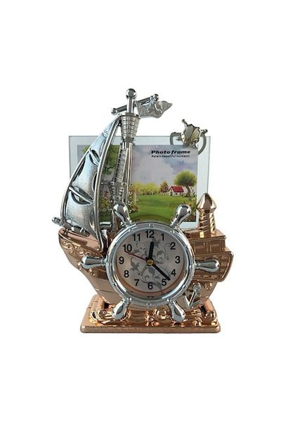 OEM Plastic Table Clock in Ship Shape with Photo Holder, 20x25 cm, Multicolor, M2
