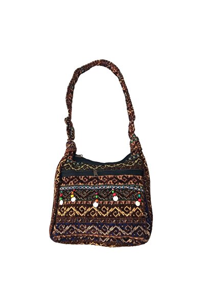 OEM Geanta din material textil cu model geometric, banuti si bilute din lemn, M4, 30x30 cm