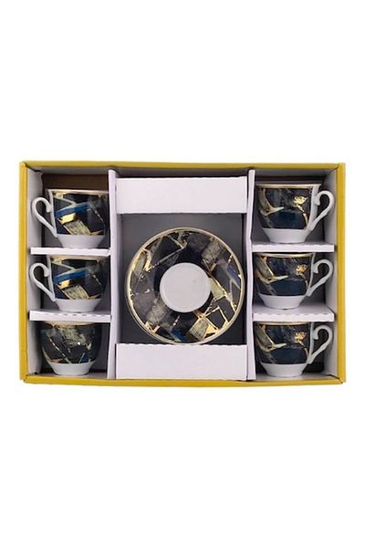OEM Set ceramic cu șase cești și farfurii, model în carouri