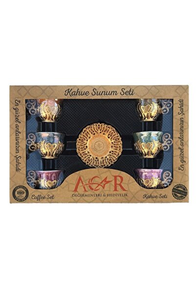 OEM Set of six ceramic cups with metal stand and six metal plates, M1, 37x34 cm