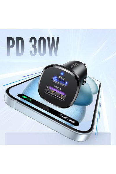 Ugreen Ładowarka samochodowa USB-C USB-A 30W - czarna