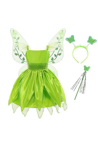 OEM Fairy Dress for Children, Headband, Wings and Wand Set with butterflies, Tinker Bell, 110 cm, 3-4 years,