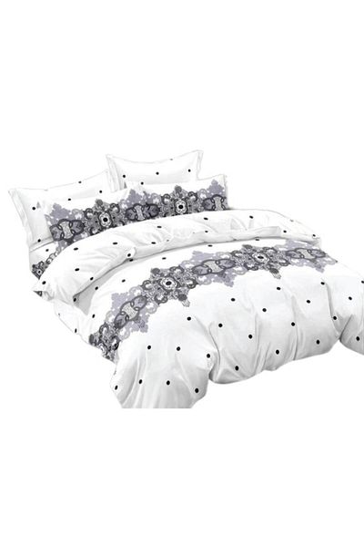 OEM Bed Linen, 6 Pieces, 2 People, 230x250cm, Finet, Elegant Print, Black-White