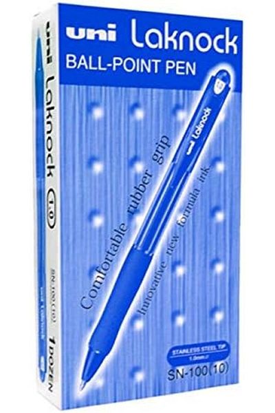 UNİ-BALL Laknock Retractable Ball Point Pen 1.0mm, Blue - 12 Pieces