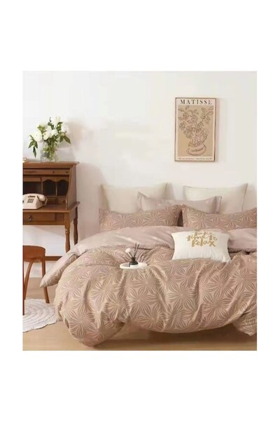 OEM Double bed linen set, Finet, 6 pieces, 2 persons, abstract, 230x250cm, beige shades