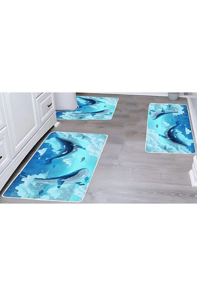 OEM Set 3 bath rugs, Non-slip, Whale print, 50x60cm, 50x80cm, 60x100cm