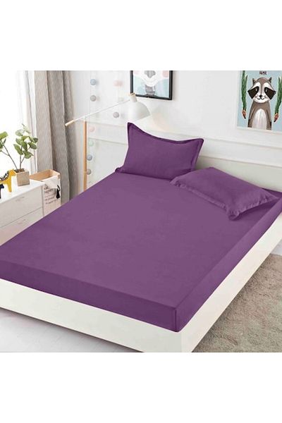JOJO HOME Double Bed Fitted Sheet with Elastic, Jojo Home, 3 Pieces, 180x200cm, Finet, Purple
