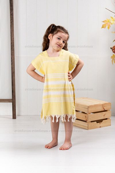 Formeya Kinderbademantel Poncho Baumwolle Strandtuch Peshtemal Gelb