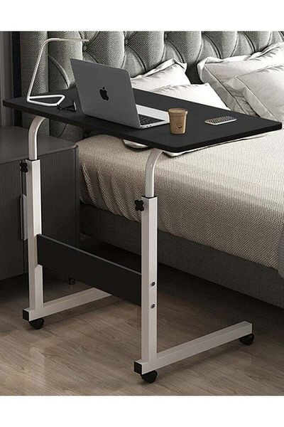 Taimi Side Table with Wheels Adjustable Height Laptop Table For Sofa, Bed and Living Room 60X40CM - Black
