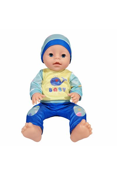 PROCART Baby doll that pees, boy clothes, height 40 cm, potty, pacifier, bottle, 3 years+