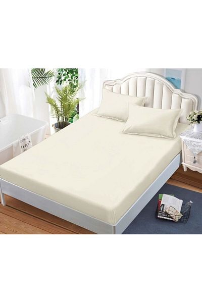 Pucioasa Set cuvertură și fețe de pernă, Pucioasa, Uni, 3 piese, pentru 2 persoane, 180x200cm, Satin Fin, Off-W