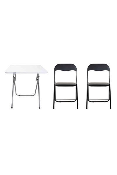 Zilan Folding table with MDF top, dimensions 60x60x72cm, white + 2 x folding kitchen chairs ZLN 7002_2S