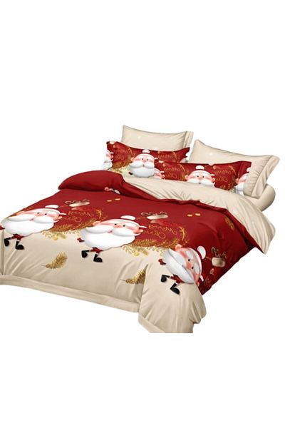 OEM Lenjerie de pat Craciun, Finet, 6 piese, 2 persoane, 230x250cm, Multicolor, Mos Craciun