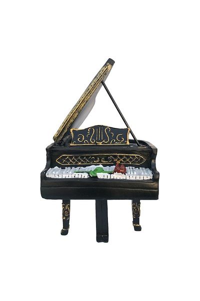 OEM Piano-shaped resin piggy bank, 14x22 cm, black