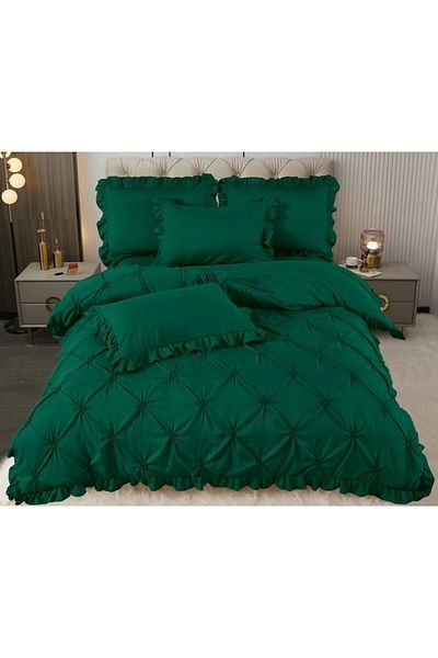 OEM Lenjerie brodată de pat dublu, Finet, 4 piese, 2 persoane, Uni, 230x250cm, Verde Smarald