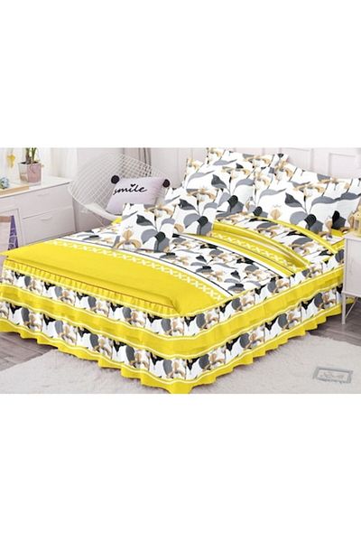 OEM Double Bed Linen Set with Ruffles, Finet, 6 Pieces, Orchid Print, 200x230cm