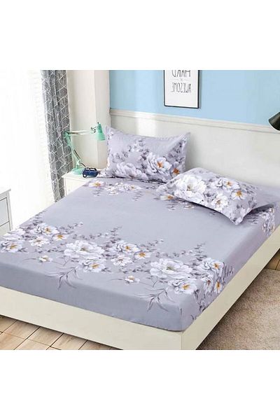 JOJO HOME Husa de pat dublu, cu elastic, Jojo Home, imprimeu Bujori, M1, 3 piese, 2 persoane, 180x200cm, Finet
