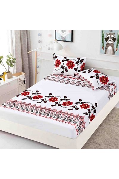 JOJO HOME Husa de pat dublu, cu elastic, Jojo Home, imprimeu Traditional, M4, 3 piese, 2 persoane, 180x200cm,